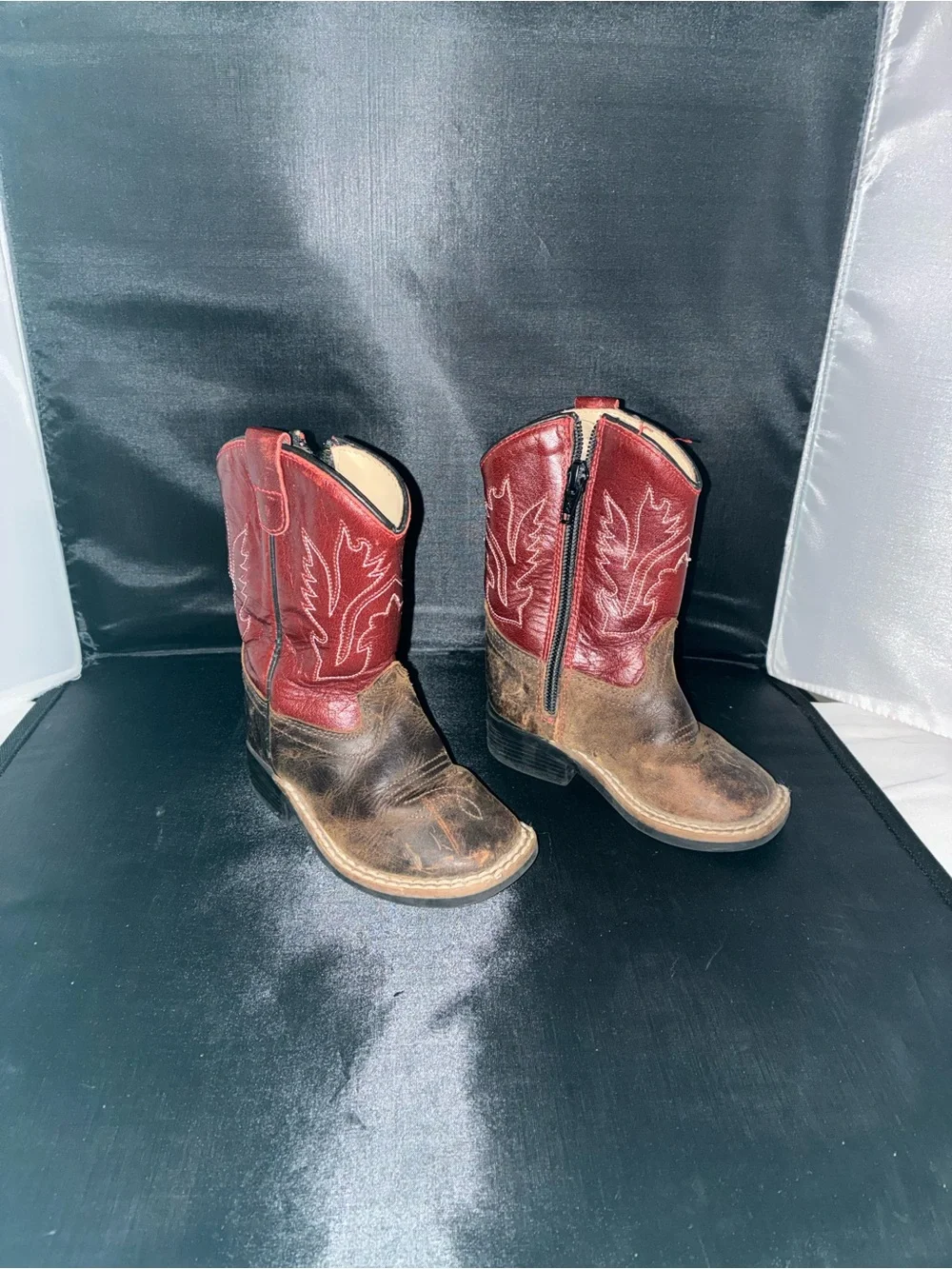 Old West Red and Brown Kids Western Zip Boots